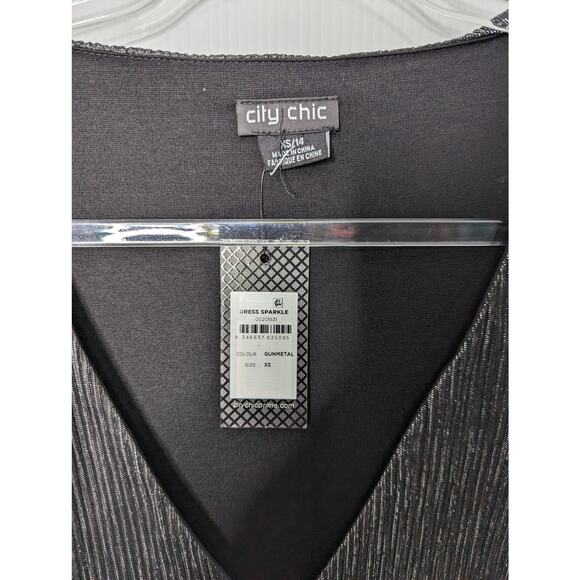 City Chic Dress Sparkle Mini Gunmetal  Black Silver Metallic Plus Size 14 New - Picture 5 of 9